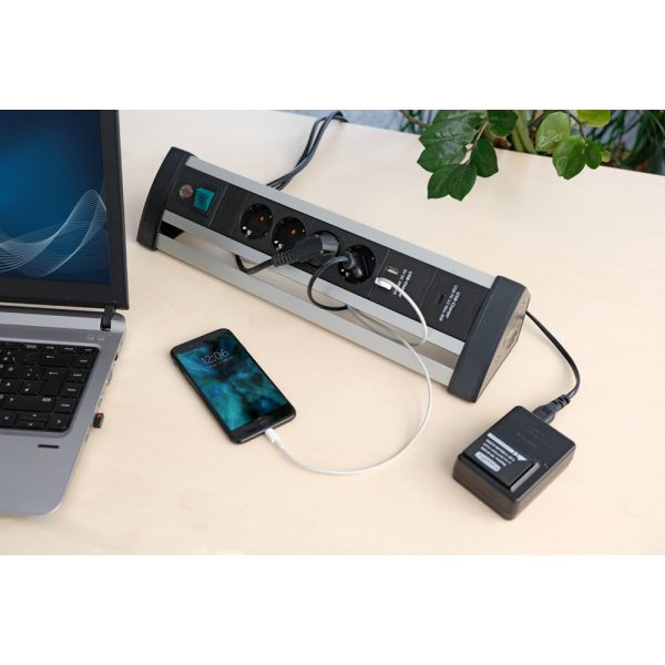 Brennenstuhl Alu-Office-Line extension socket USB/USB-C 4-way jatkojohto työpöydälle - Image 2