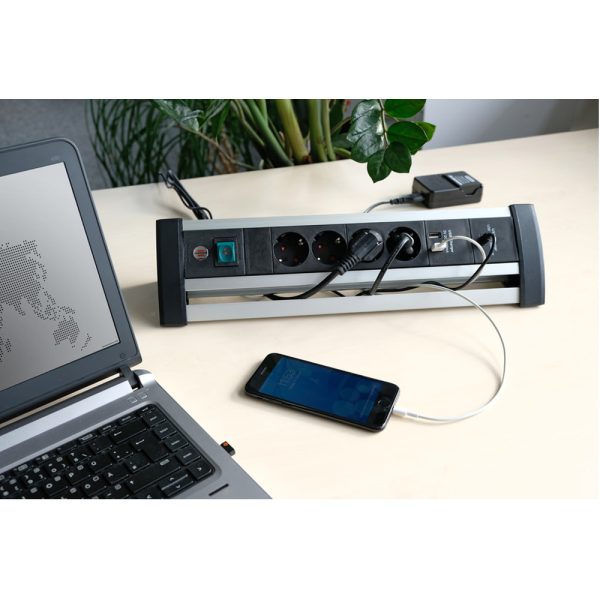 Brennenstuhl Alu-Office-Line extension socket USB/USB-C 4-way jatkojohto työpöydälle - Image 3