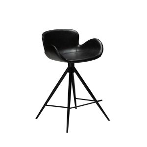 Danform Gaia matala baarituoli vintage black käsinojallinen keinonahkainen korkea musta tuoli mustilla jaloilla