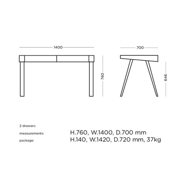 Emko Desk 4.9 kirjoituspöytä 2-laatikkoa - Image 12