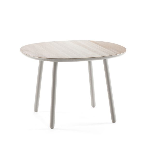 Emko Naive Dining table pyöreä ruokapöytä öljytty, kannen alaosa ja jalat harmaaksi maalattu