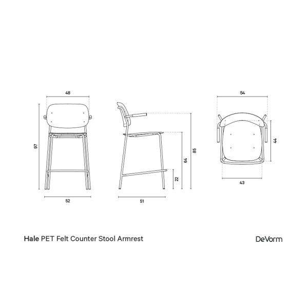 De Vorm Hale PET Felt Counter Stool Armrests istuinverhoiltu matala baarituoli - Image 14