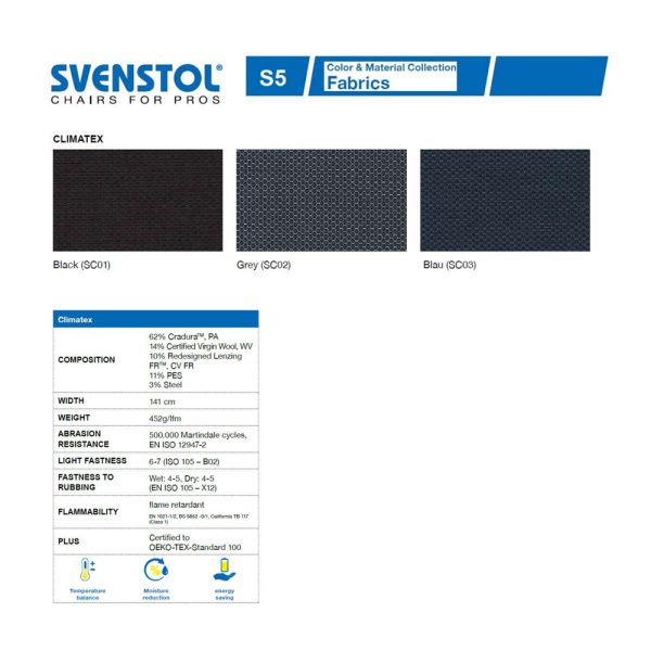 Svenstol S5 valvomotuoli nahka/kangas (Climatex/Flax) - Image 14