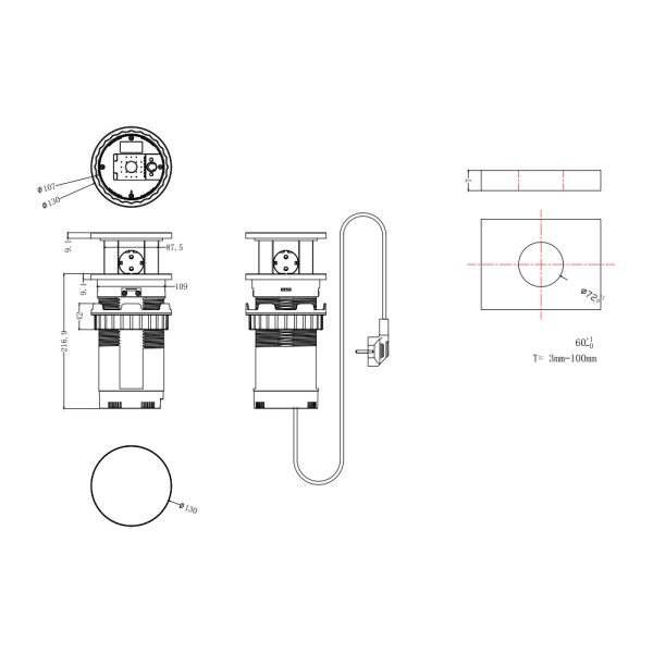 SELECTed Multi Power Socket ylös ponnahtava pöytäpistorasia / langaton laturi - Image 3