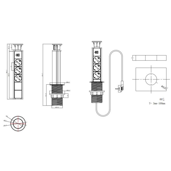SELECTed Pull Power Socket ylös ponnahtava pöytäpistorasia - Image 3