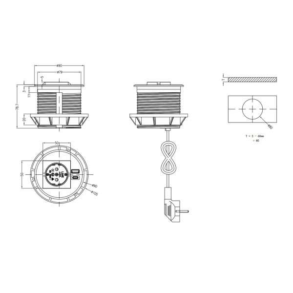 SELECTed Round Power Socket pöytäpistorasia - Image 3