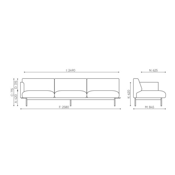 Bejot Fora FR413 L/R 3-hengen sohvamoduuli - Image 2